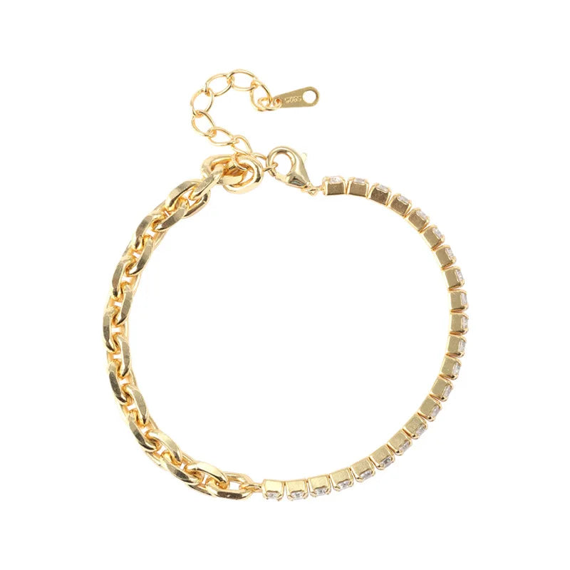 925 Silver Tennis Bracelet Adjustable Chain Bangle
