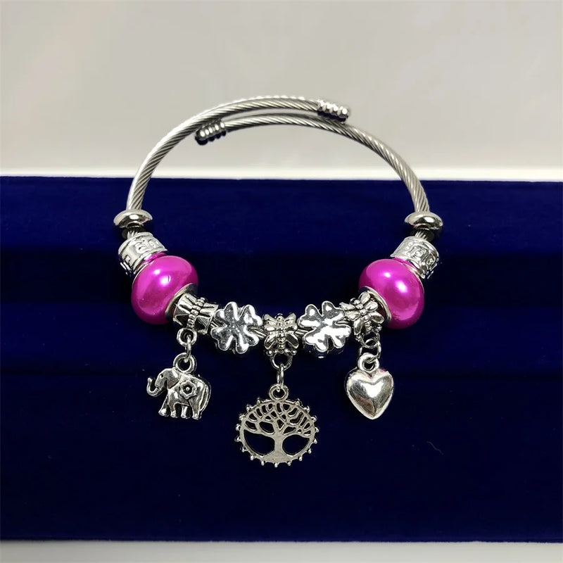 Beads Bangle Tree of life Elephant Charm Bracelet