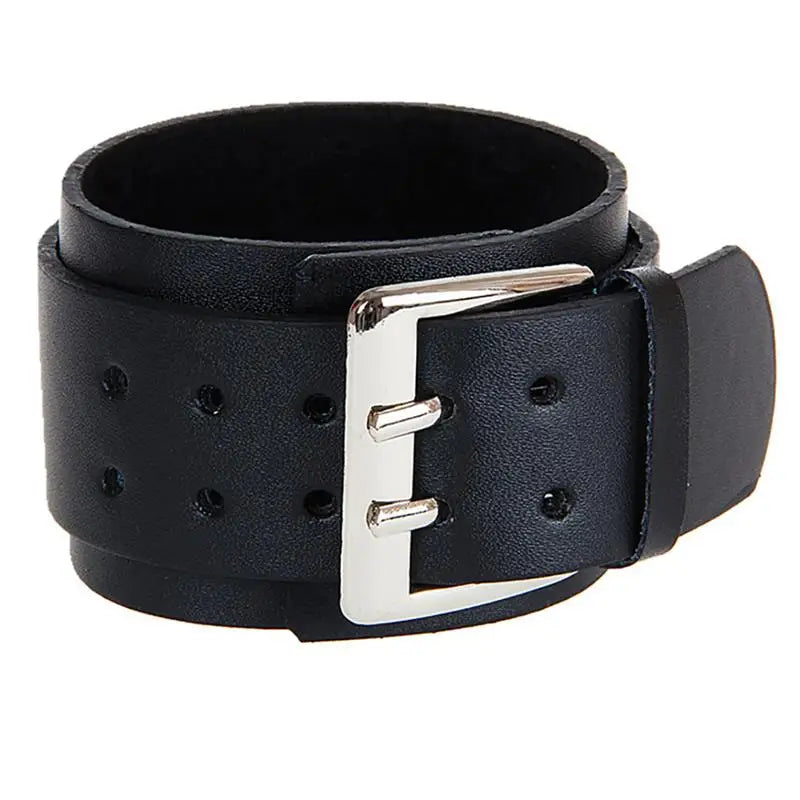 Double Belt Leather Wrist Rock Bracelet for Men Buckle Vintage Punk Jewelry