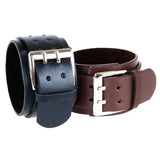 Double Belt Leather Wrist Rock Bracelet for Men Buckle Vintage Punk Jewelry