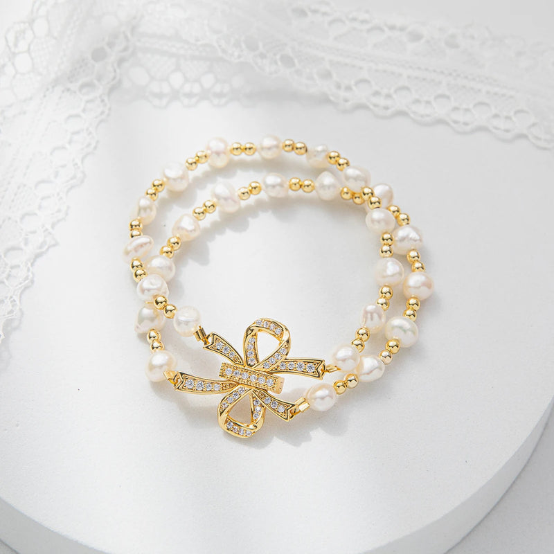 Double Layer Bowknot Pearl Bracelet Fine Jewelry Gift