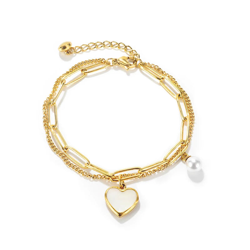 Double Layer Bracelet Stainless Steel Pearl Jewelry