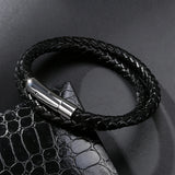 Braided Leather Wrap Bracelet Stainless Steel Wrist Band