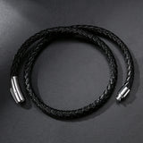 Braided Leather Wrap Bracelet Stainless Steel Wrist Band