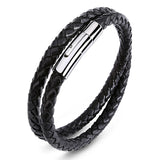 Braided Leather Wrap Bracelet Stainless Steel Wrist Band