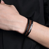 Braided Leather Wrap Bracelet Stainless Steel Wrist Band