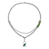 Double Layer Chain Stainless Steel Necklace with Green Crystal Pendant
