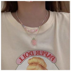 Double Layer Heart Grape Necklace Vintage Party Gift Jewelry