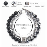 Double Layer Stone Beads Bracelet Men Map Stone Stainless Steel Chain Hematite