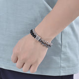 Double Layer Stone Beads Bracelet Men Map Stone Stainless Steel Chain Hematite
