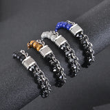 Double Layer Stone Beads Bracelet Men Map Stone Stainless Steel Chain Hematite