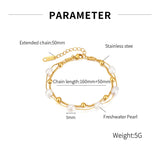 Double Layer Pearl Stainless Steel Bead Link Bracelet for Women Girl