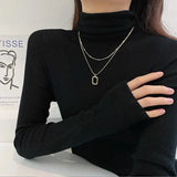 925 Silver Double Layer Square Pendant Choker Necklace