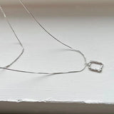 925 Silver Double Layer Square Pendant Choker Necklace