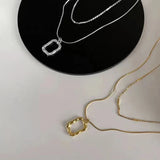 925 Silver Double Layer Square Pendant Choker Necklace