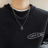 925 Silver Double Layer Square Pendant Choker Necklace