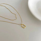 925 Silver Double Layer Square Pendant Choker Necklace