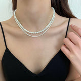 Double Pearl Necklace For Women Choker Wedding 4mm/8mm