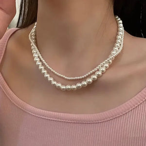 Double Pearl Necklace For Women Choker Wedding 4mm/8mm