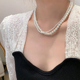 Double Pearl Necklace For Women Choker Wedding 4mm/8mm