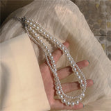 Double Pearl Necklace For Women Choker Wedding 4mm/8mm
