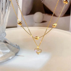 Double Stacked Diamonds Necklace Japanese Retro Collarbone Chain