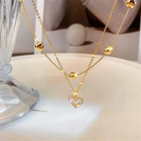 Double Stacked Diamonds Necklace Japanese Retro Collarbone Chain