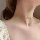 Double Stacked Diamonds Necklace Japanese Retro Collarbone Chain