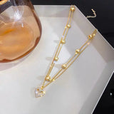 Double Stacked Diamonds Necklace Japanese Retro Collarbone Chain