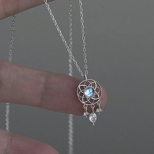 Moonstone Dream Catcher Necklace for Women - Hollow Pendant Jewelry Collar Gift
