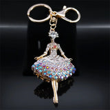 Girl Keychain Rhinestone Metal Bag Pendant Charm Key Chain for Lady Jewelry Gift