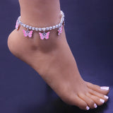 Pink Oil Drip Butterfly Anklets Chain Foot Jewelry For Women