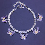 Pink Oil Drip Butterfly Anklets Chain Foot Jewelry For Women