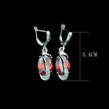Fire Red Stone CZ Bridal Drop Earrings 925 Silver Wedding Jewelry