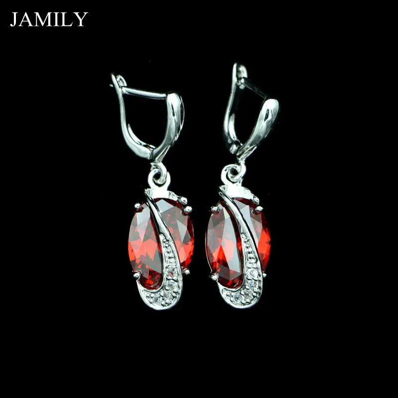 Fire Red Stone CZ Bridal Drop Earrings 925 Silver Wedding Jewelry