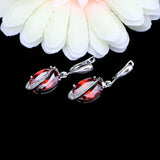 Fire Red Stone CZ Bridal Drop Earrings 925 Silver Wedding Jewelry