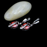 Fire Red Stone CZ Bridal Drop Earrings 925 Silver Wedding Jewelry