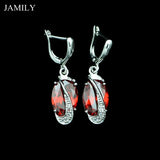 Fire Red Stone CZ Bridal Drop Earrings 925 Silver Wedding Jewelry