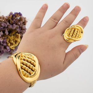Dubai Hollow Flower Bracelet for Women African Big Bangle Ring Jewelry