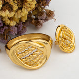Dubai Hollow Flower Bracelet for Women African Big Bangle Ring Jewelry