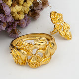 Dubai Hollow Flower Bracelet for Women African Big Bangle Ring Jewelry