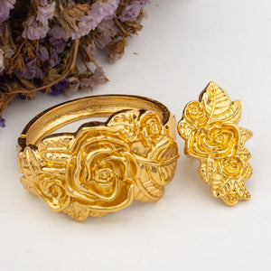Dubai Hollow Flower Bracelet for Women African Big Bangle Ring Jewelry