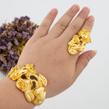 Dubai Hollow Flower Bracelet for Women African Big Bangle Ring Jewelry