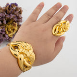 Dubai Hollow Flower Bracelet for Women African Big Bangle Ring Jewelry