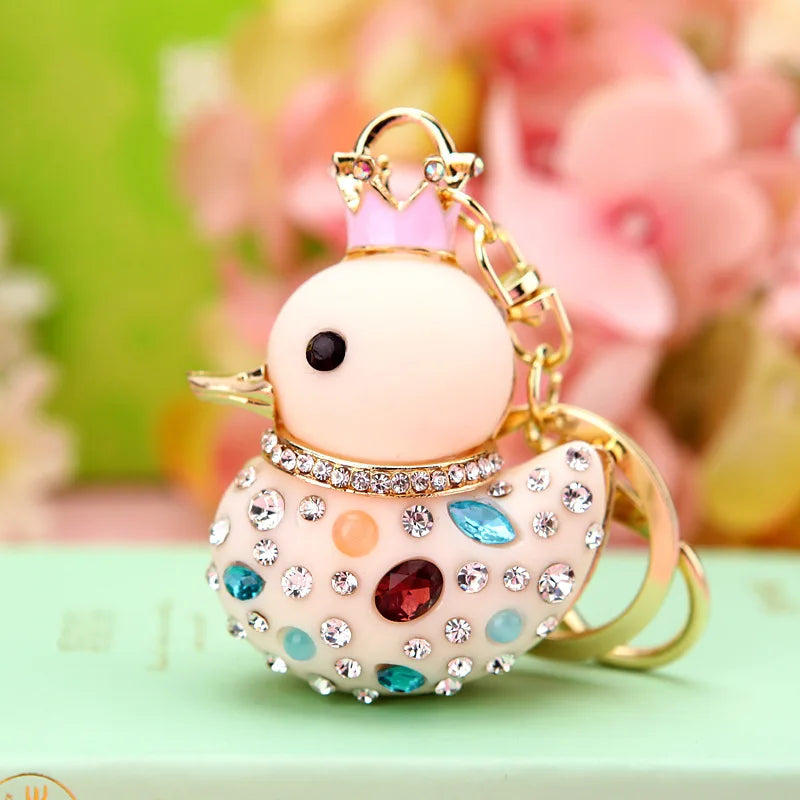 Duck Key Ring Purse Bag Keyring Rhinestone Keychain Charm Pendant Gift Keyfob