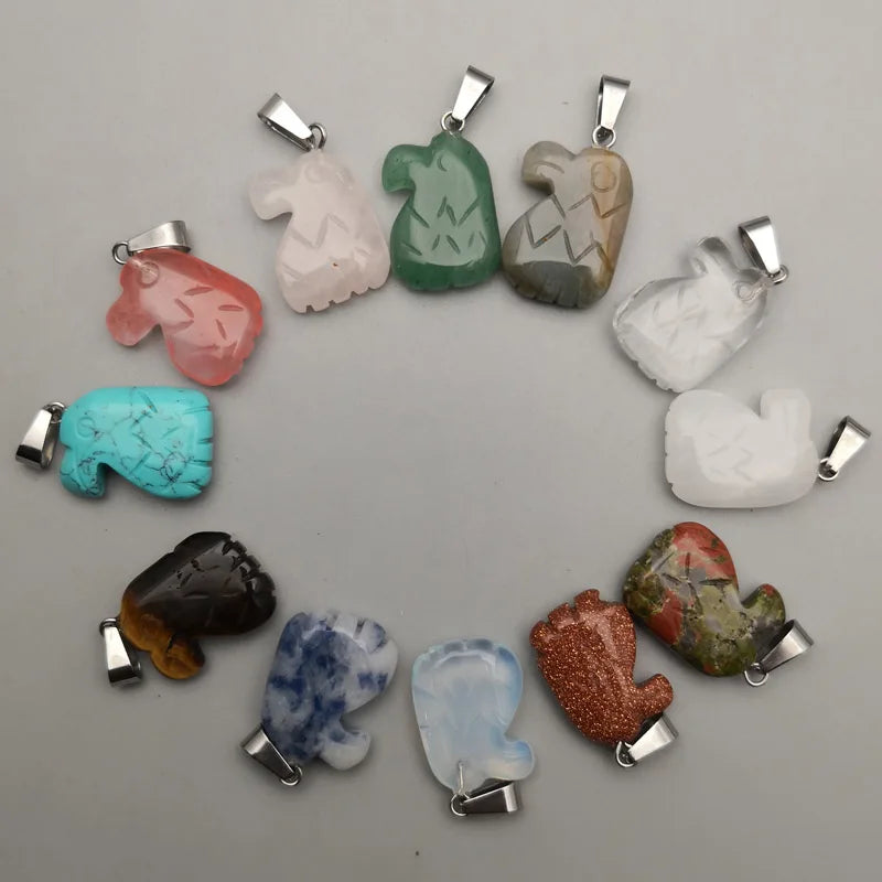 Eagle Head Carved Mixed Stone Pendant for Jewelry Making 12pcs/lot