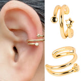 Silver Star Heart Chain Ear Cuff Clip Earring