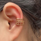 Silver Star Heart Chain Ear Cuff Clip Earring