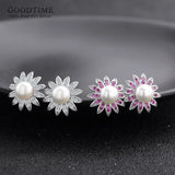 925 Sterling Silver Pearl Stud Earrings Flower Design Gift