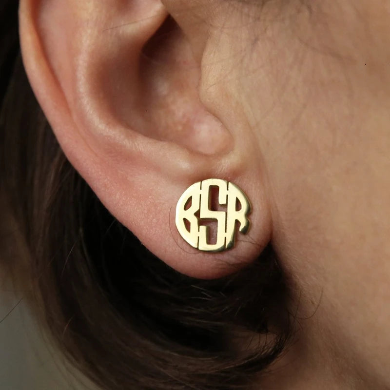 Custom Monogram Name Earrings Initials Stud Stainless Steel Gift